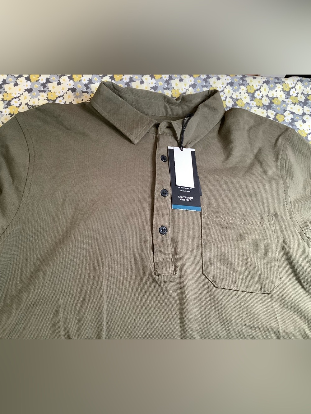 Kenneth Cole Olive Green Polo Shirt with Chest Pocket Mens